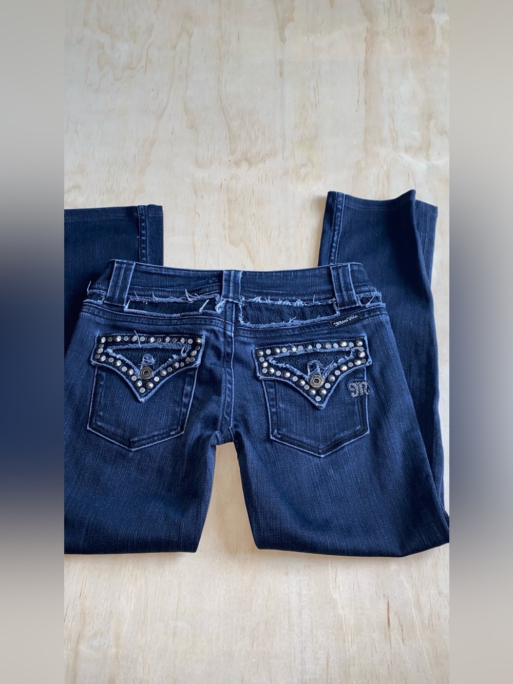 Women's Dark Blue Straight-Leg Jeans with Stud Detail